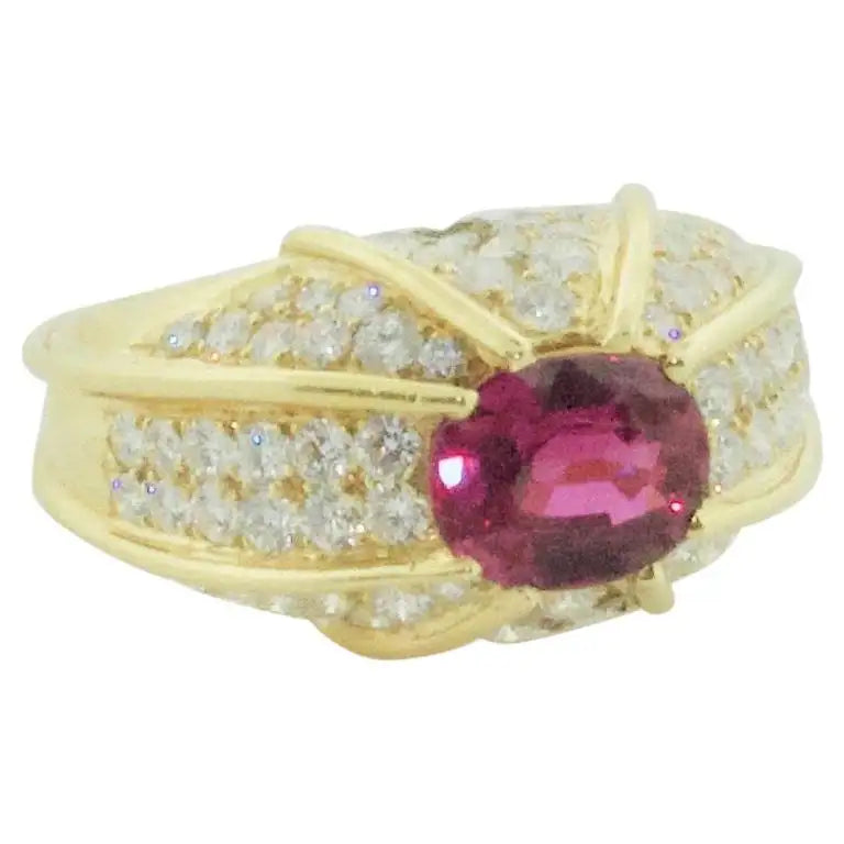 Ladies club pride rings -Domed Ruby and Diamond Ring in 18k Yellow Gold GIA No Heat