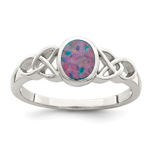 Ladies signature designer rings -Sterling Silver Created Opal Celtic Knot Ring