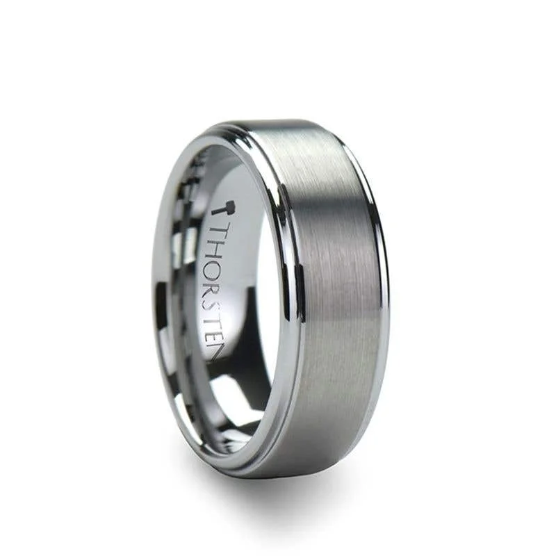 Ladies lush green rings -Thorsten OPTIMUS Raised Center with Brush Finish Tungsten Ring - 4mm - 12mm