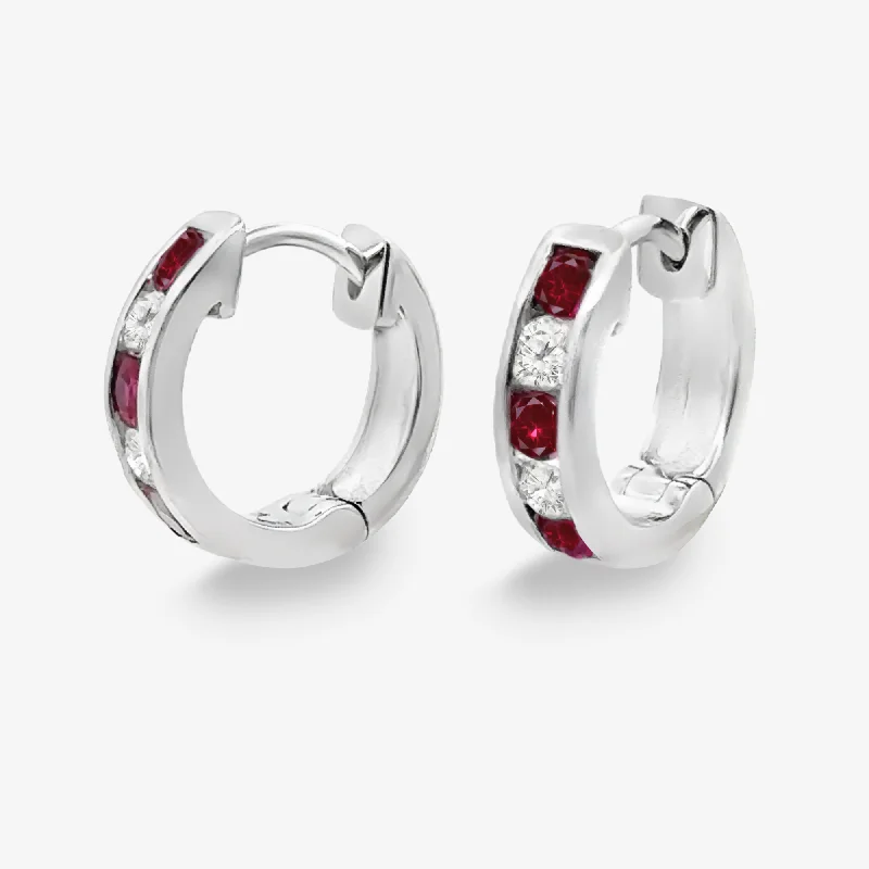 Ladies soothing charm earrings -Ruby & Diamond Channel Set Huggie Earrings