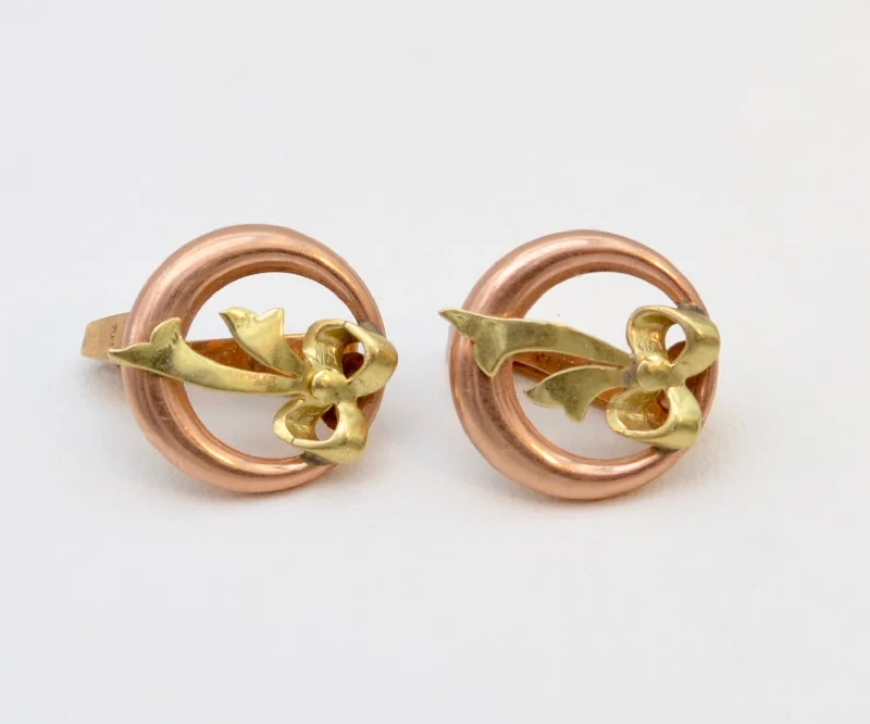 Ladies resin art earrings -14K Yellow and Rose Gold Bow Earrings