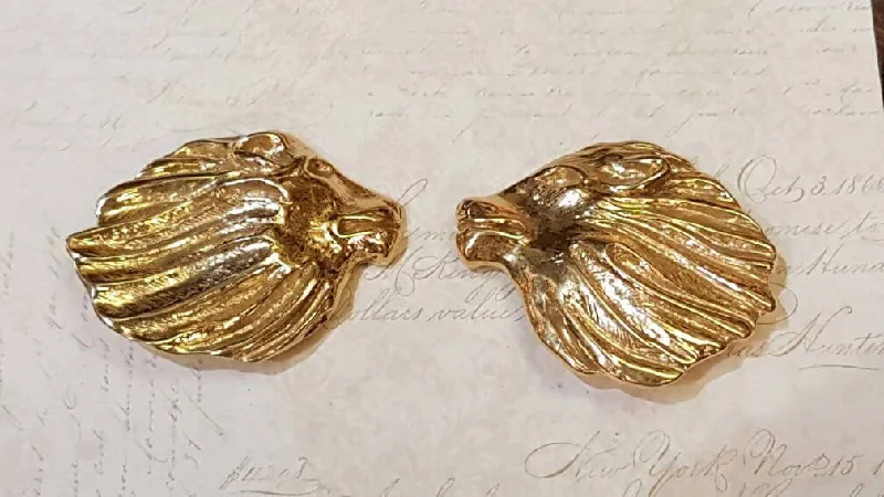 Ladies dragon breath earrings -Vintage YSL Yves Saint Laurent Earrings Large Gold Lions