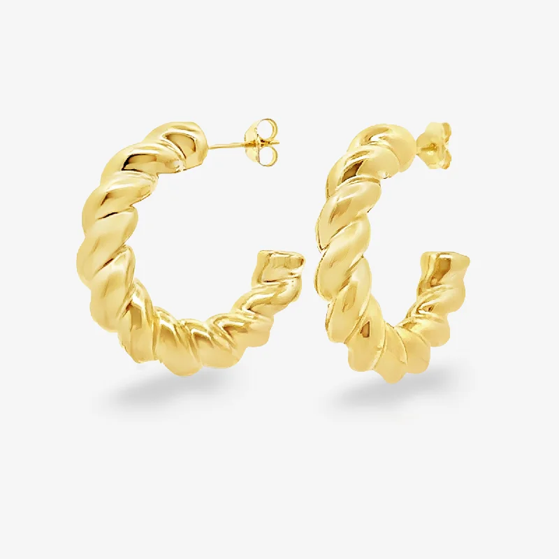 Ladies dramatic statement earrings -6mm Twist Gold Hoop Earrings