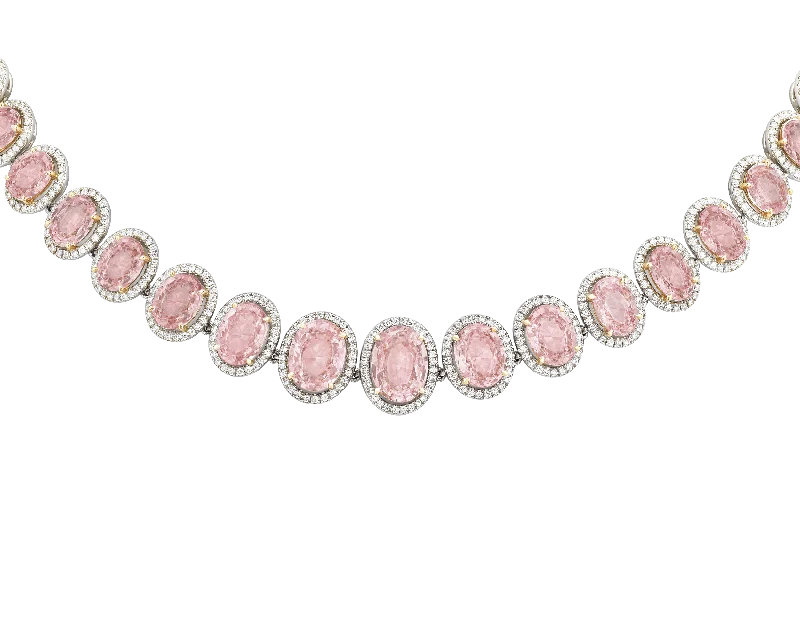 Ladies Necklaces with Wave Spark-Padparadscha Sapphire Necklace, 58.31 Carats