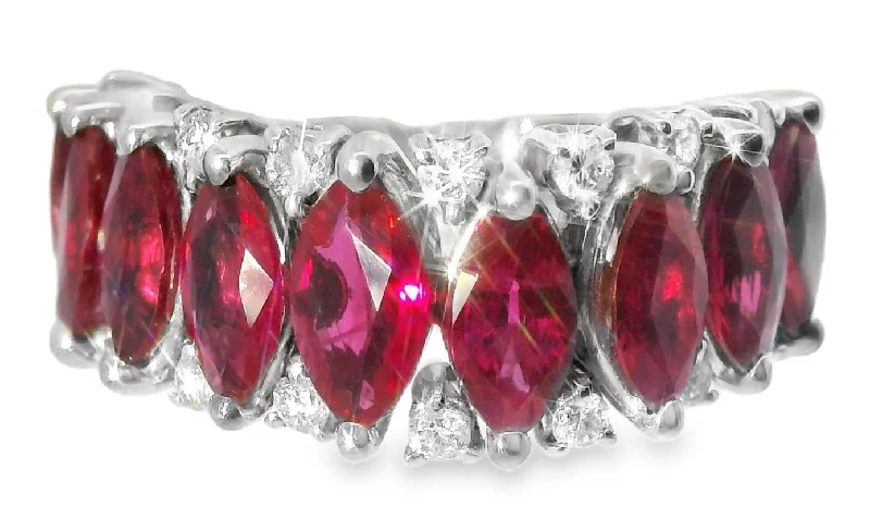 Joy burst engagement rings -Magnificent Estate 18K White Gold Ruby Diamond Wedding Ring Band