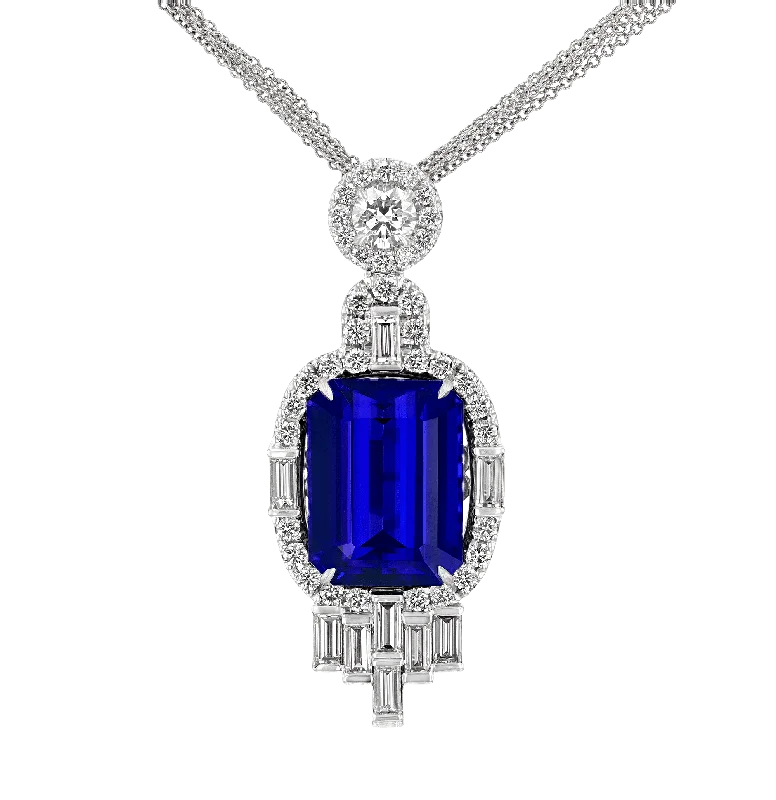 Ladies Necklaces with Olive Peridot-Tanzanite Pendant Necklace, 25.74 Carats