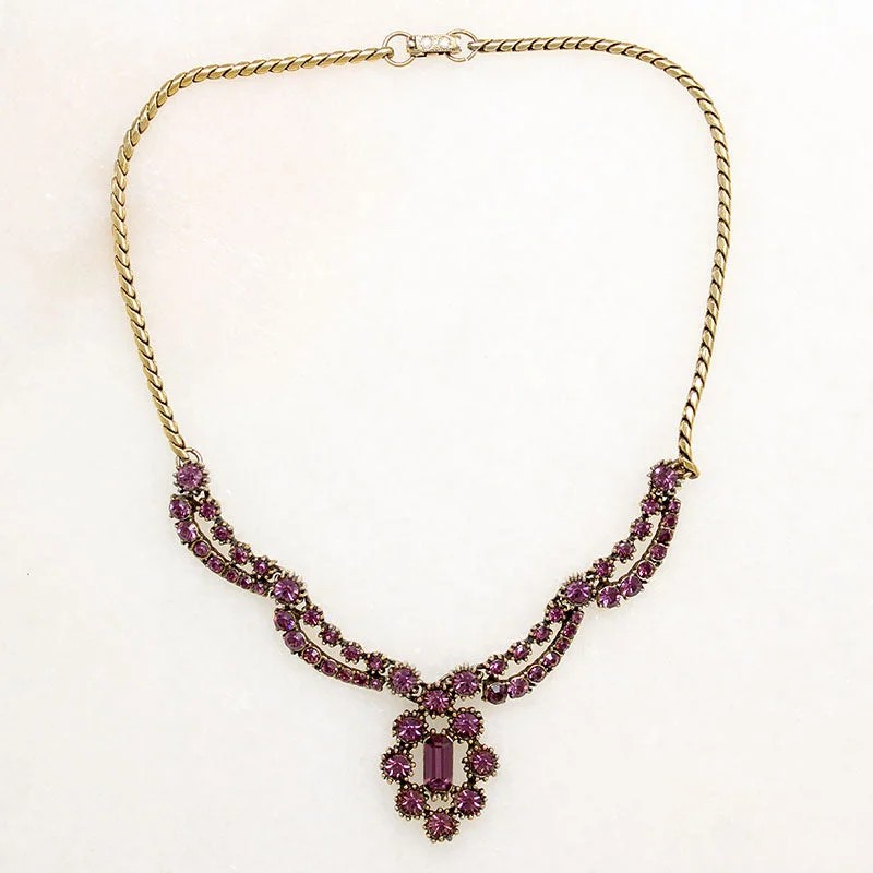 Ladies Necklaces with Cyan Richterite-Sassy Purple Rhinestone Costume Necklace