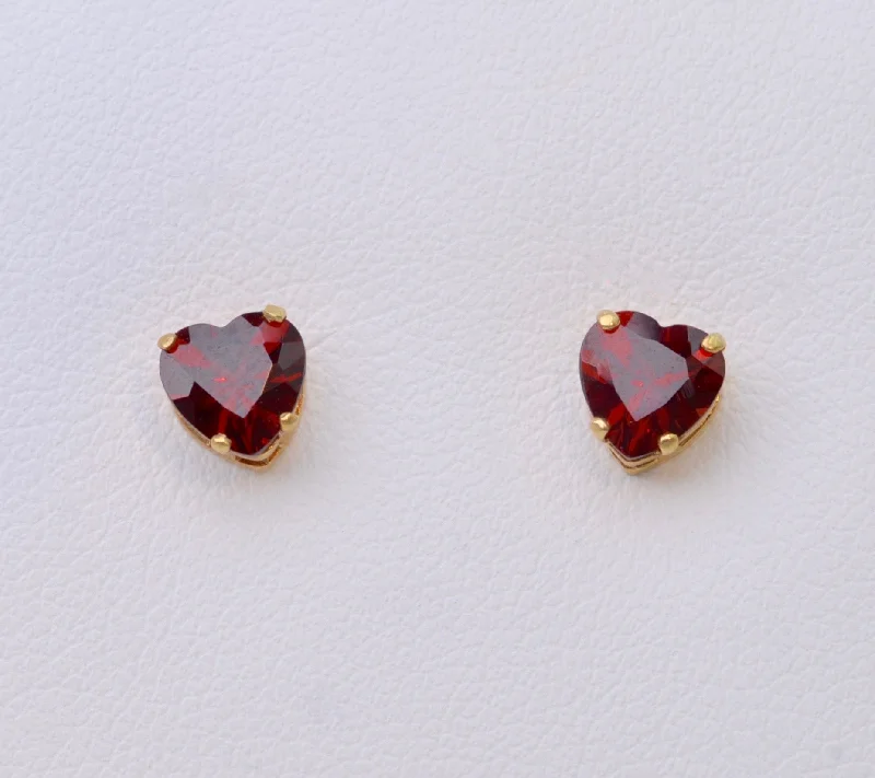 Ladies phoenix flight earrings -Heart-Shaped Garnet Earrings in 14K Yellow Gold