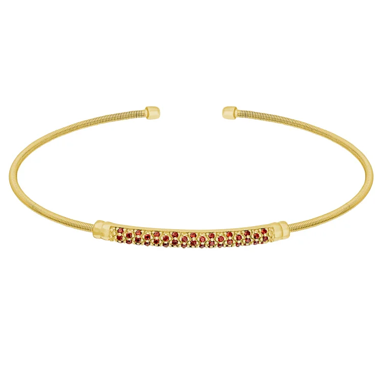 Ladies Bracelets with Leaf Glow-Gold Finish Sterling Silver Cable Cuff Bracelet with Three Rows of Simulated Garnet Birth Gems - January