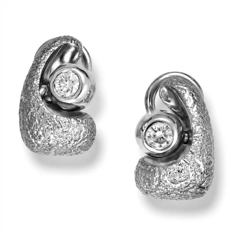 Ladies frosted matte earrings -White Gold Modern Art Earrings with Diamonds