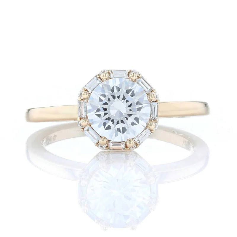 Vow token engagement rings -Octagon Baguette Diamond Halo Engagement Ring