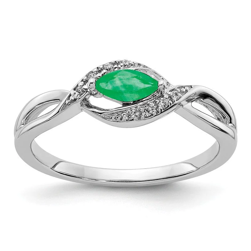 Ladies Celtic knot rings -14k White Gold Diamond & Genuine Marquise Emerald Ring