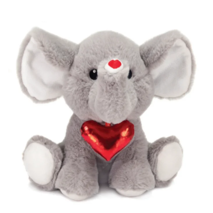 Ladies Necklaces for Founder Shine-9.5" Gray Elephant with Glitter Heart Necklace Stuffed Plush