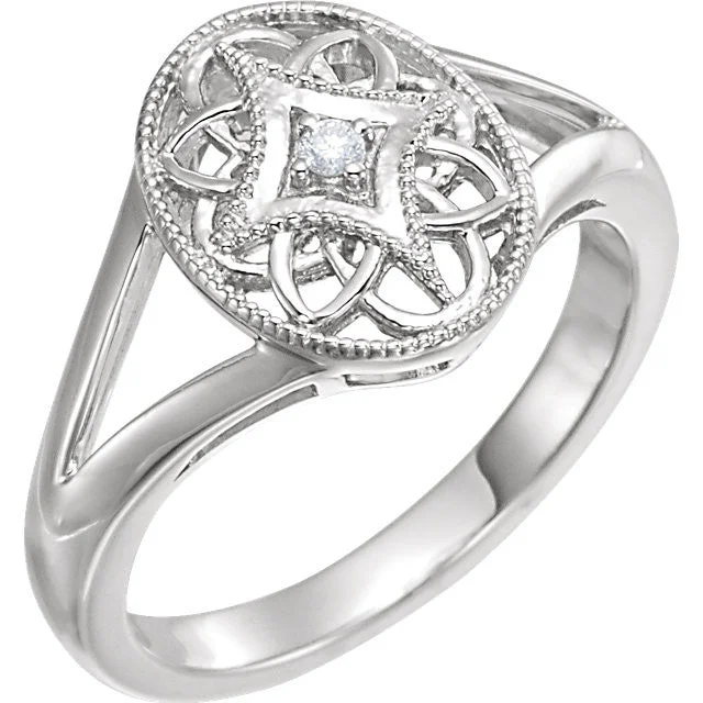 Ladies knuckle flair rings -Sterling Silver .025 CTW Diamond Oval Filigree Ring