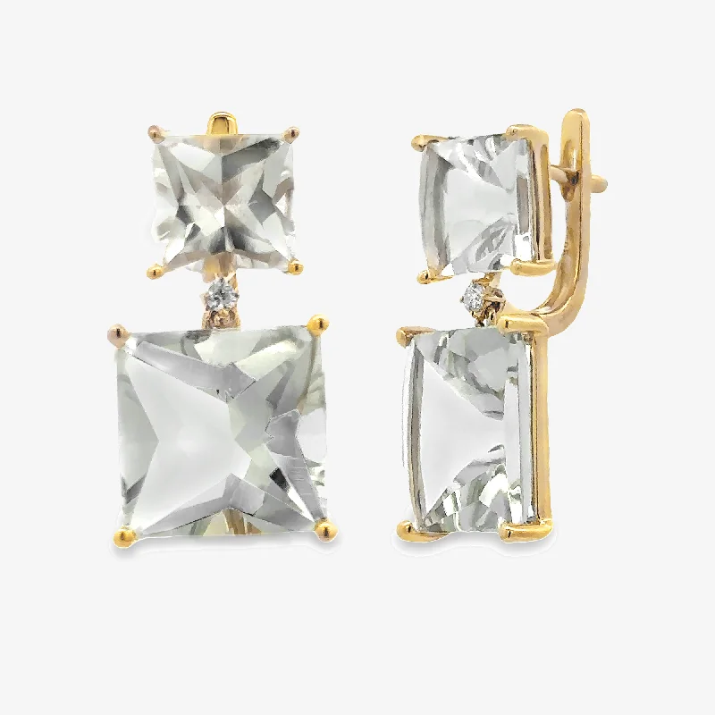 Ladies moonlit shimmer earrings -Square Cabochon White Topaz Dangle Earrings