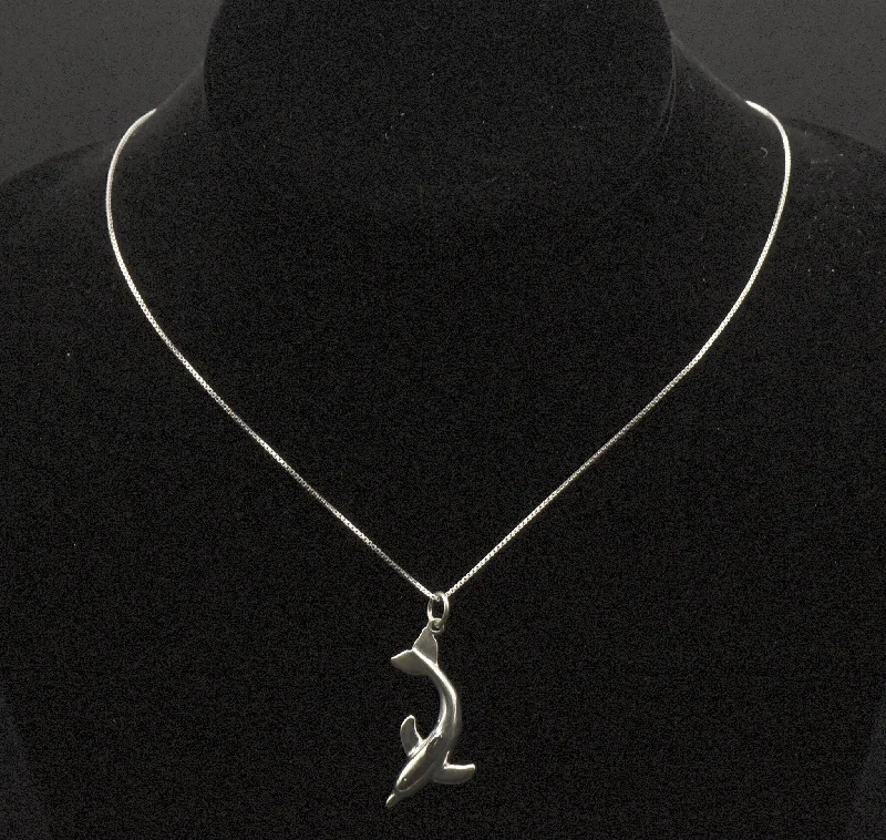 Ladies Necklaces in Warm Gold-Sterling Silver Dolphin Pendant on Sterling Silver Chain Necklace - 18.25"