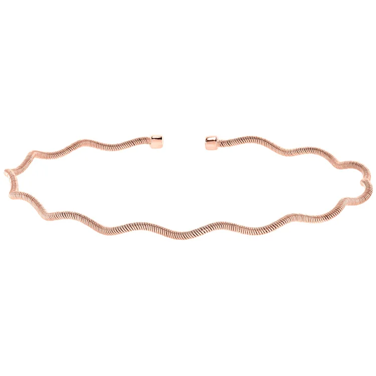 Ladies Bracelets Curved Glow-Rose Gold Finish Sterling Silver Thin Wavy Cable Cuff Bracelet