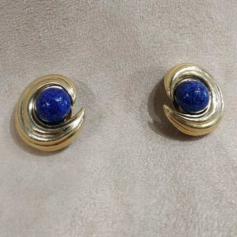 Ladies cosmic dust earrings -Ciner Gold / Lapis blue vintage clip on earrings