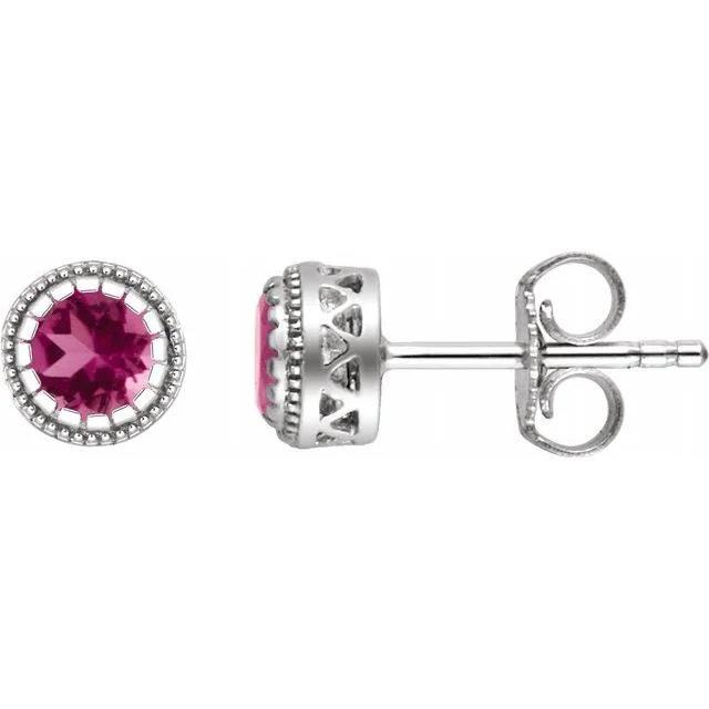 Ladies cool sapphire earrings -14k White Gold Genuine Pink Tourmaline "October" Birthstone Earrings