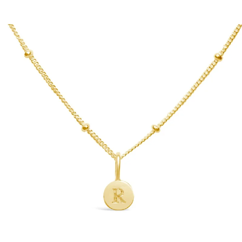 Ladies Necklaces with Black Onyx-Stia : Love Letter "R" Mini Disk Necklace in Gold