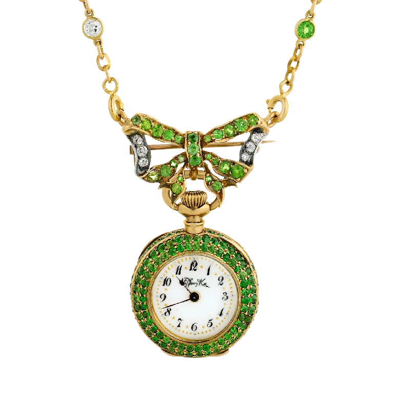 Ladies Necklaces for Gala Glow-Tiffany & Co. Demantoid Garnet Watch Necklace, 14.24 carats