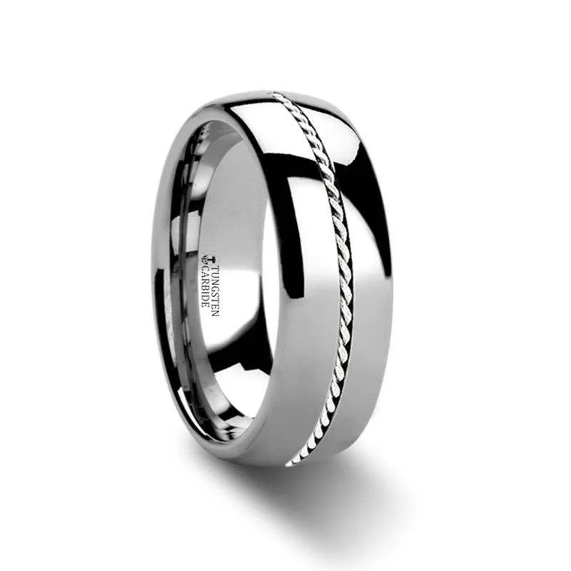 Ladies rhinestone dazzle rings -Thorsten PHYTHEON Braided Platinum Inlay Domed Tungsten Ring - 6mm or 8mm