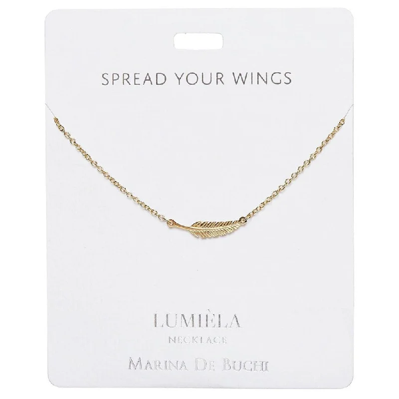 Ladies Necklaces with Clear Natrolite-Lumiela Necklace: "'Spread Your Wings' Feather Necklace