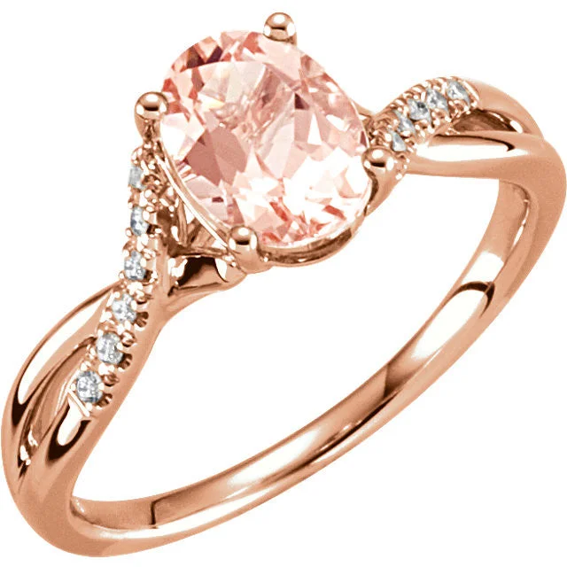 Ladies open accent rings -14k Gold Oval Morganite & .06 CTW Diamond Twist Band Ring