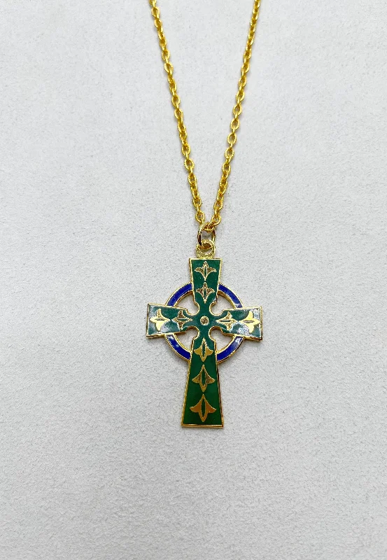 Ladies Necklaces with Orbit Pendant-Estate Collection - Necklace Gold Tone Celtic Cross on Chain