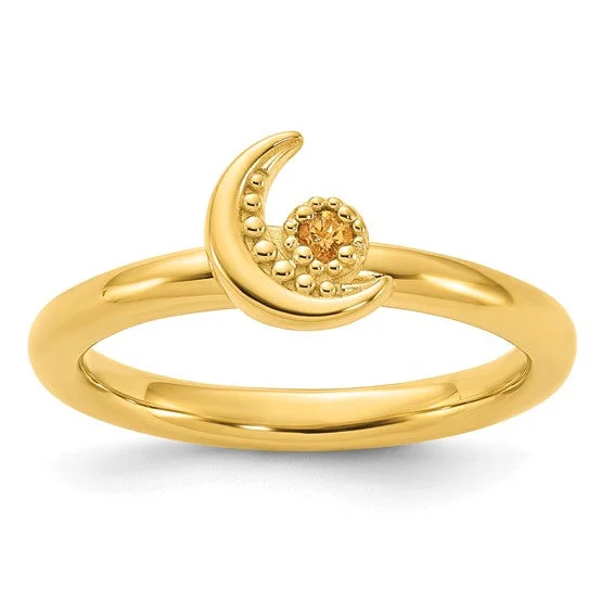 Ladies lively spirit rings -Sterling Silver Gold Plated Stackable Expressions Citrine Moon Ring