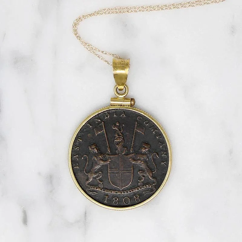 Ladies Necklaces for Bridal Spark-X Cash East India Co. 1808 Coin in Gold Necklace