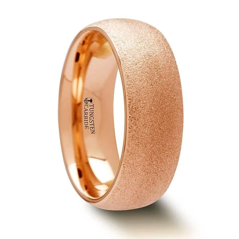 Ladies asymmetrical flair rings -Thorsten EMBER Domed Tungsten Carbide Ring with Rose Gold Plating and Sandblasted Crystalline Finish - 2mm - 8mm