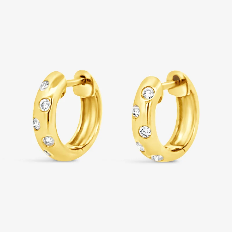 Ladies tactile texture earrings -Classic Inlay Diamond Huggie Earrings