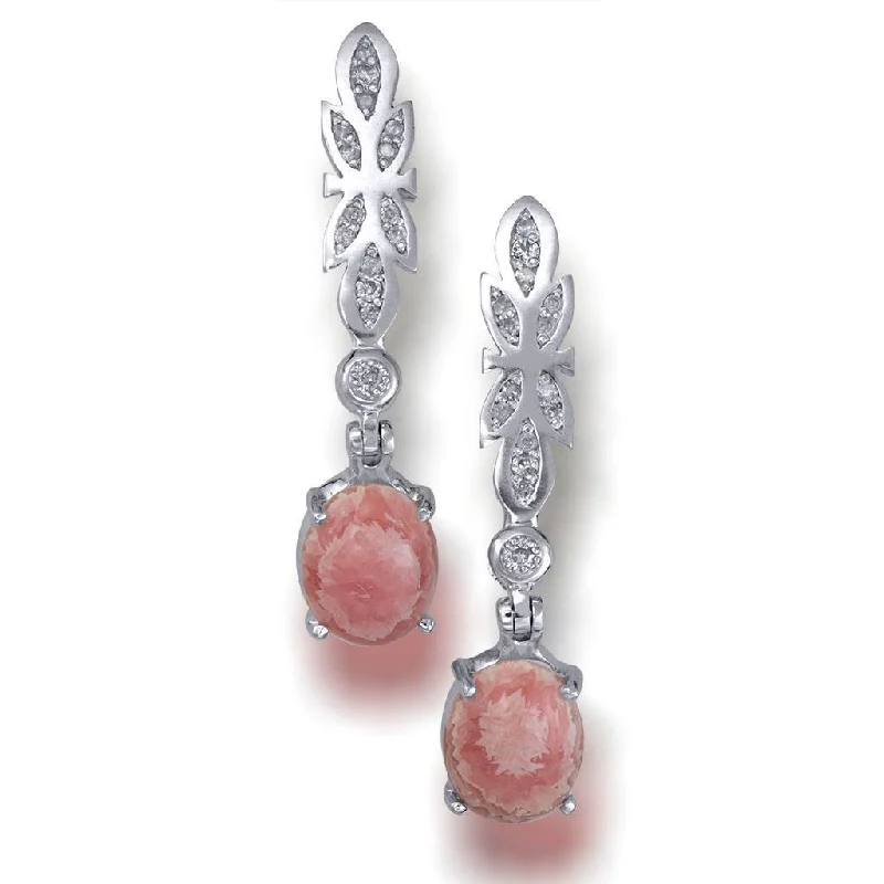 Ladies equine spirit earrings -Gold Cocktail Earrings With Rhodochrosite & Diamonds