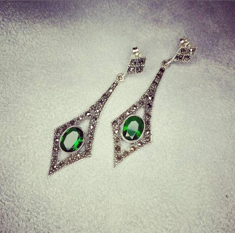 Ladies empowering glow earrings -Emerald Green Art Deco Spear Earrings