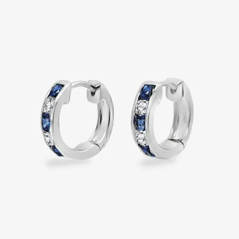 Ladies galactic flare earrings -Sapphire & Diamond Channel Set Huggie Earrings