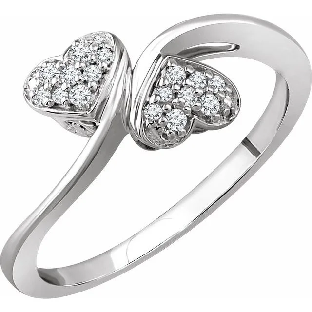 Ladies strong spirit rings -10K White Gold 1/10 CTW Natural Diamond Two Heart Promise Ring