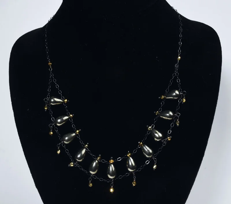 Ladies Necklaces for Sport Glow-Blackened Sterling Silver Pyrite Chain Necklace