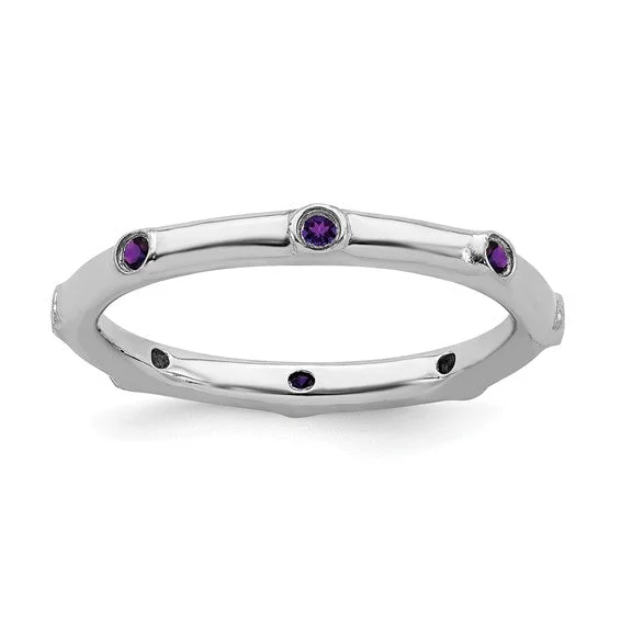 Ladies value sparkle rings -Sterling Silver Stackable Expressions Bezel Set Amethyst Ring