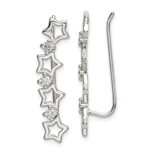 Ladies petal crown earrings -Sterling Silver CZ Multiple Star Ear Climber Earrings