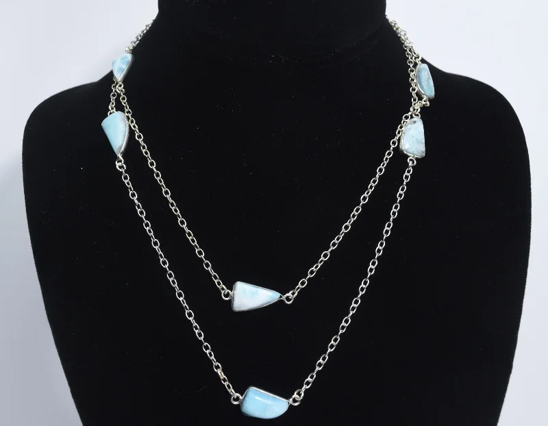 Ladies Necklaces with Aqua Turquoise-34" Larimar Infinity Station Necklace