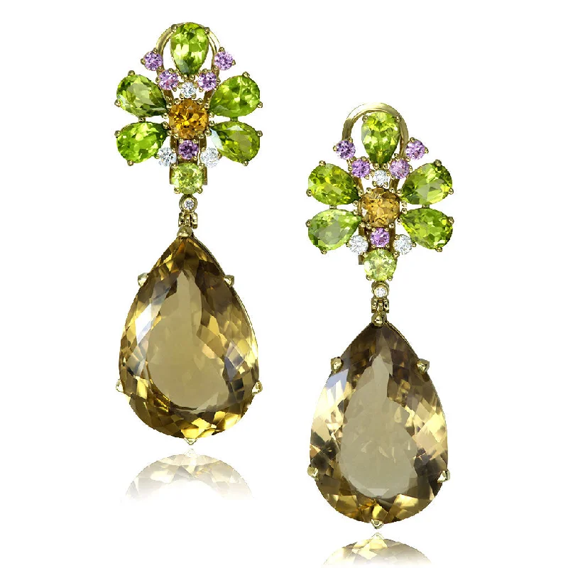 Ladies birthstone flash earrings -Gold Blossom Pear Earrings with Champagne Quartz