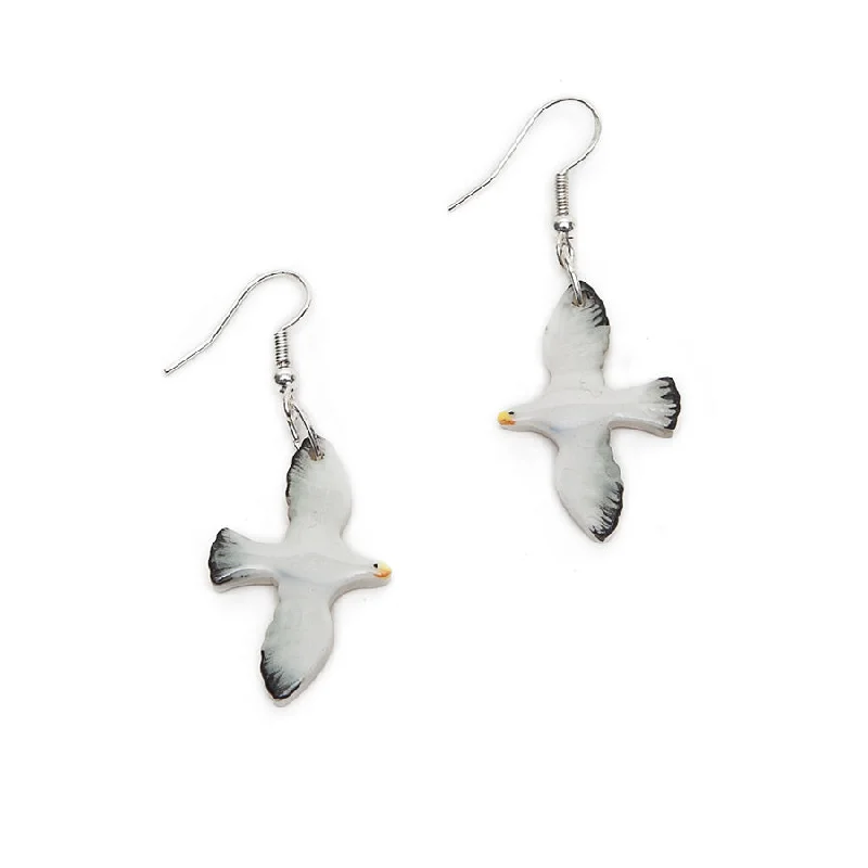 Ladies gala brilliance earrings -Angel Ceramics Small Glazed Ceramic Seagull Earrings