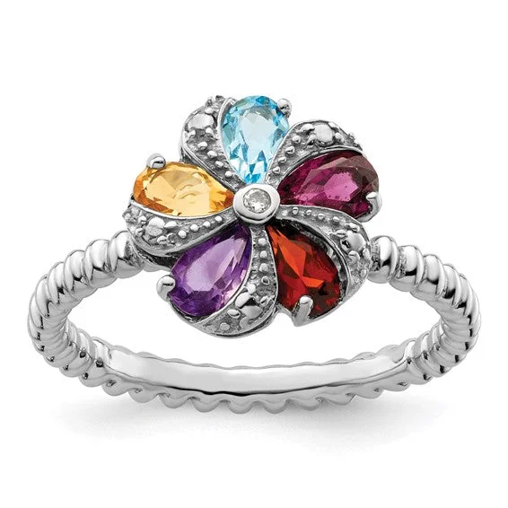 Ladies homestead glow rings -Sterling Silver Multi Gemstone & Diamond Ring