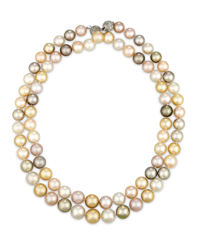 Ladies Necklaces with Grey Labradorite-Convertible Multi-color South Sea Pearl Necklace