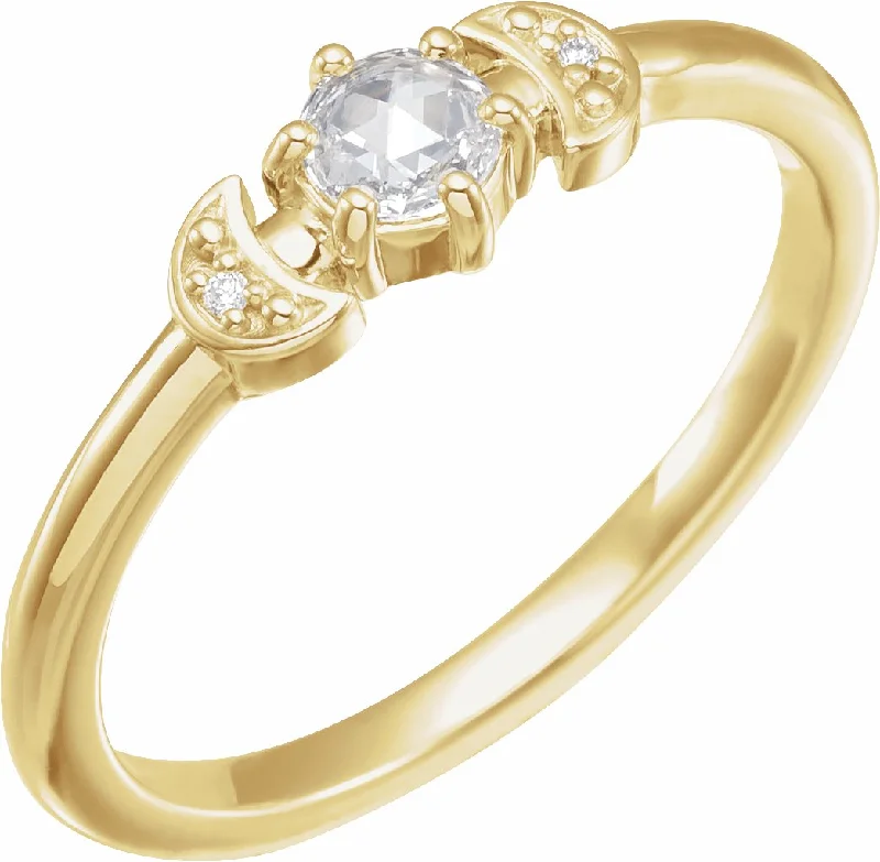 Ladies anniversary gleam rings -14k Gold 1/6 CTW Natural Rose Cut Diamond Moon Stackable Ring