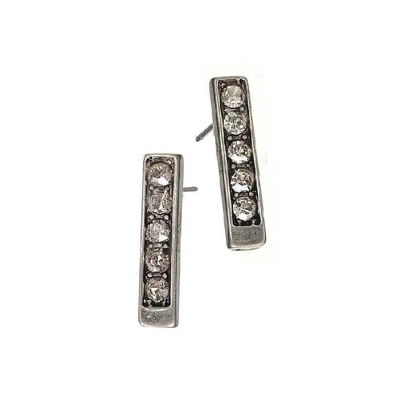 Ladies coin edge earrings -Hot Tomato Silver Totem Studs with Five Clear Crystals Earrings