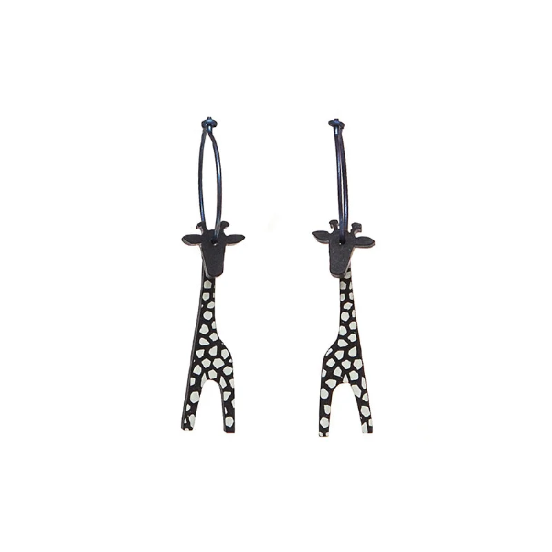 Ladies 22K gold dangle earrings -Lene Lundberg K Form Black Spotty Giraffe Earrings