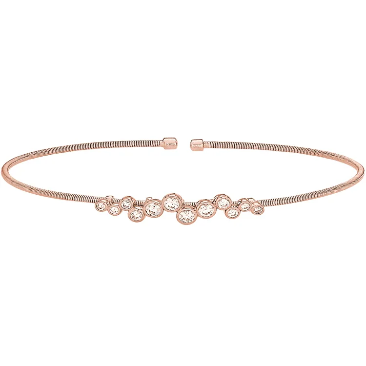 Ladies Bracelets for Student Spark-Rose Gold Finish Sterling Silver Cable Cuff Bracelet with Bubble Pattern Simulated Diamonds