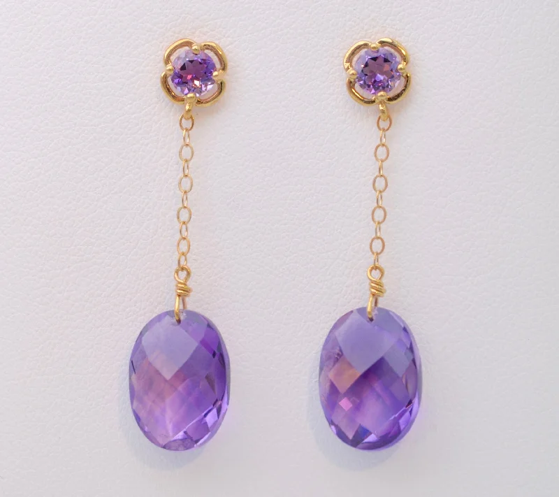 Ladies homestead glow earrings -Amethyst Dangle Earrings in 14K Yellow Gold